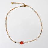 ELEGANT HANDMADE STONE NECKLACE WITH STEEL PENDANT_CWMM8818