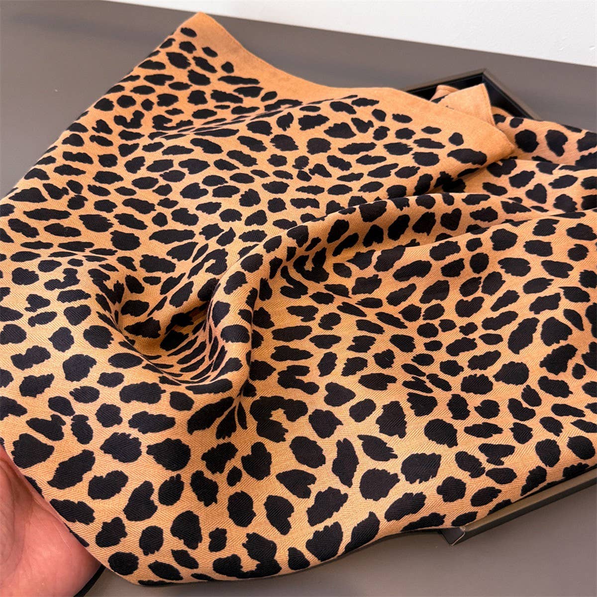 Vintage Leopard Herringbone Linen Headscarf_Cwasc03426