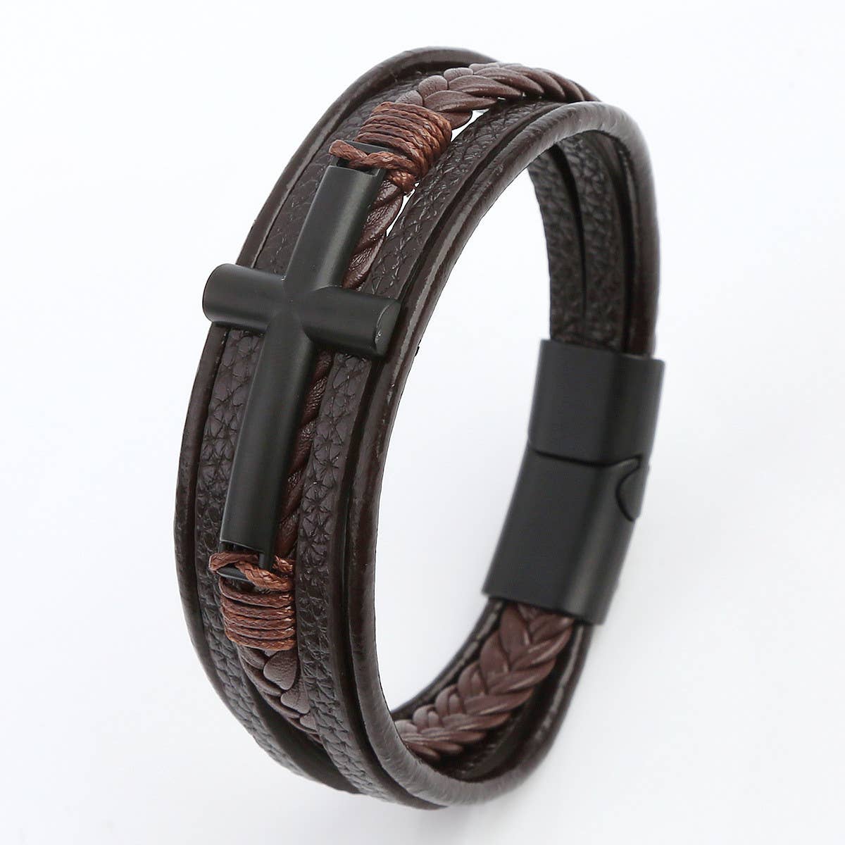 NEW LEATHER HANDWOVEN GOLD MAGNET BUCKLE BRACELET_CWAJE1468