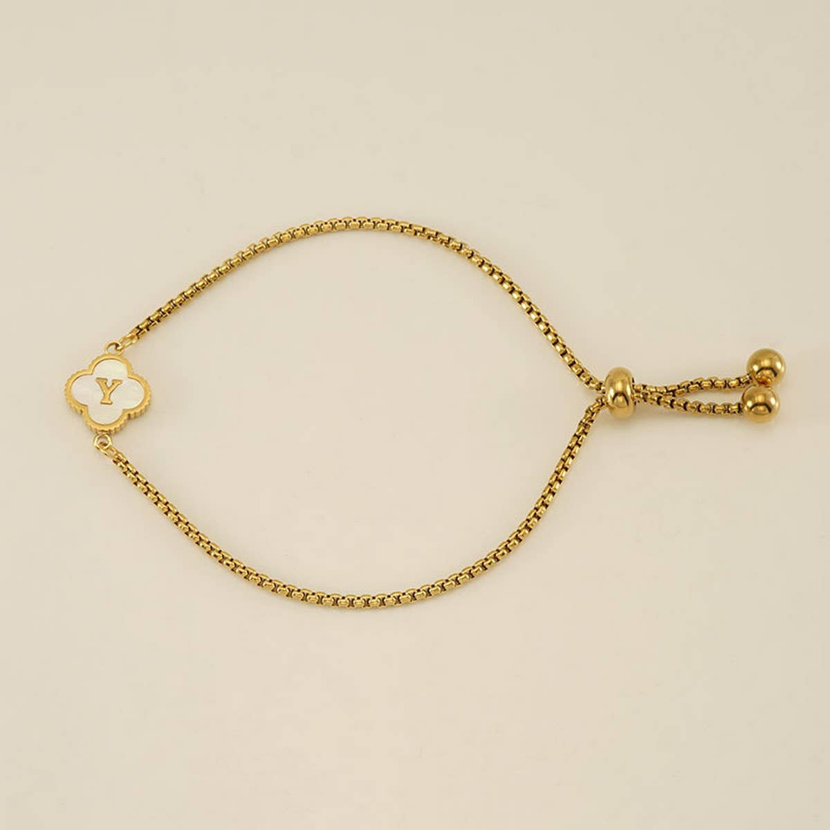 Cwaje1959_Adjustable Four Leaf Clover Letter Shell Bracelet