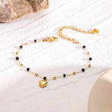 Trendy Black Crystal Heart Bracelet,18K Gold Steel