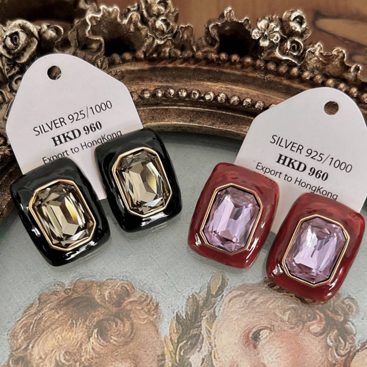 RETRO NOBLE ZIRCON GEOMETRIC LONG STUD EARRINGS_CWAJE1325