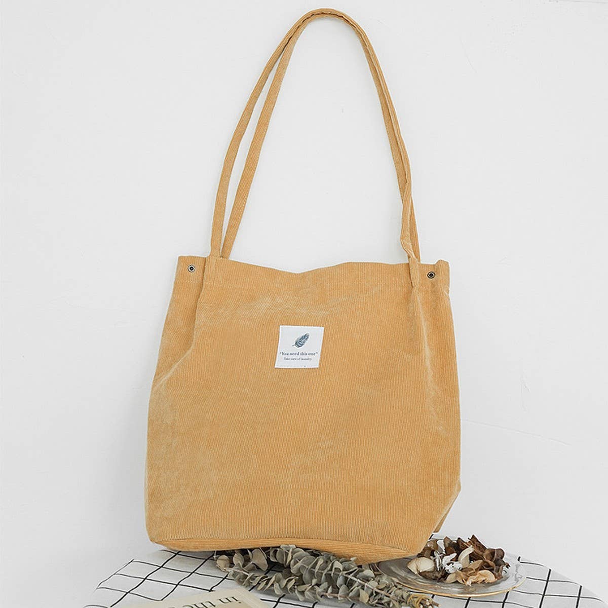 Cwab3911_Corduroy Snap-Button Large-Capacity Shoulder Bag