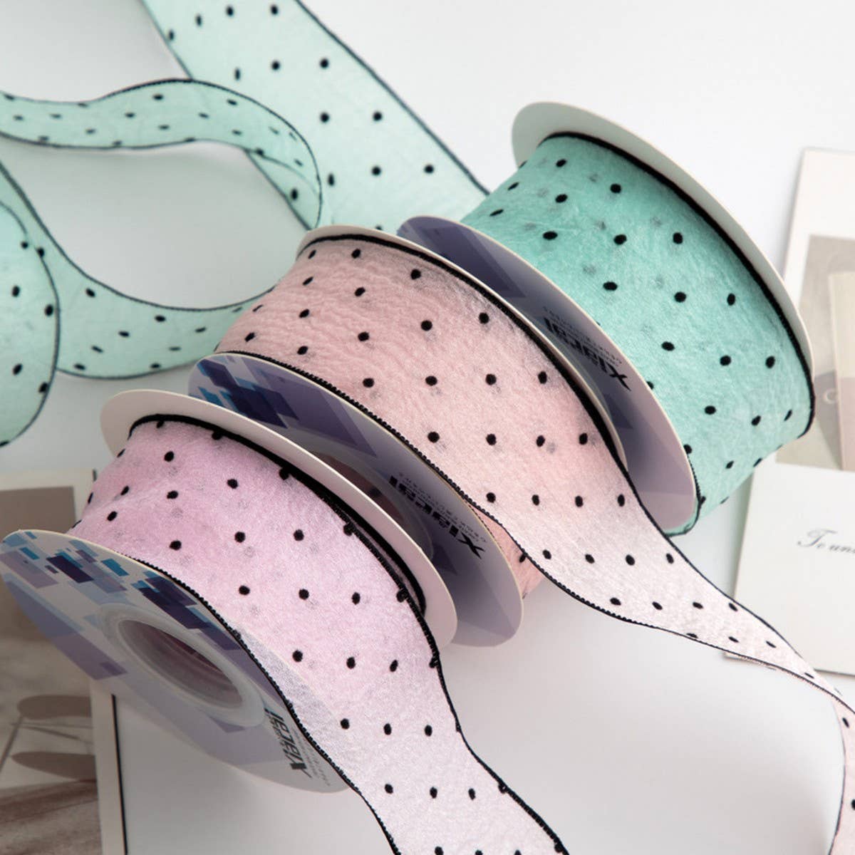 POLKA DOT FLOCKING RIBBON HANDMADE DIY BOW RIBBON_CWMM5781