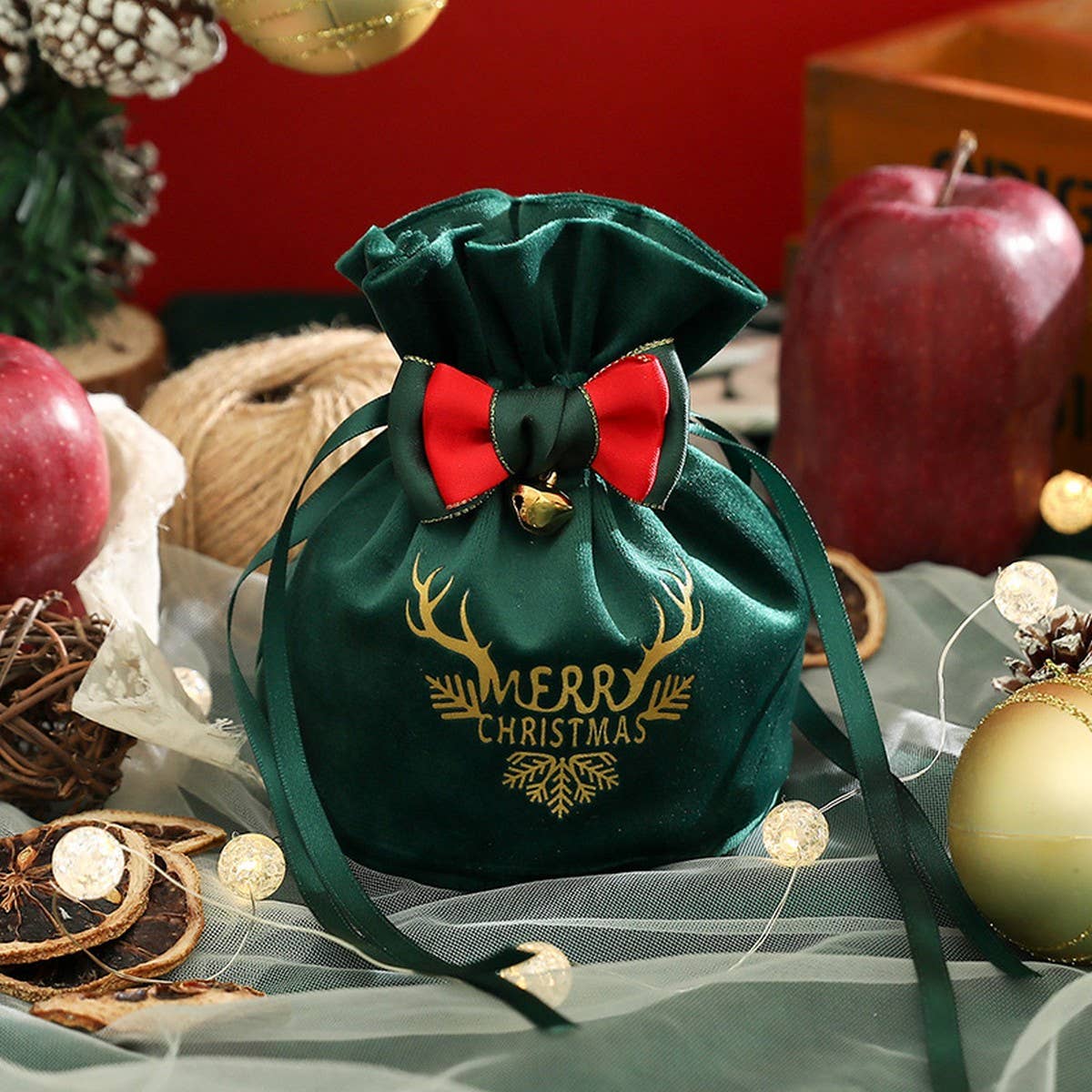 Velvet Apple Gift Bag Xmas Eve Candy Pouch_Cuab00752