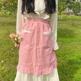 HALF LENGTH LINEN COTTON AND LINEN LACE APRON_CWMM5798