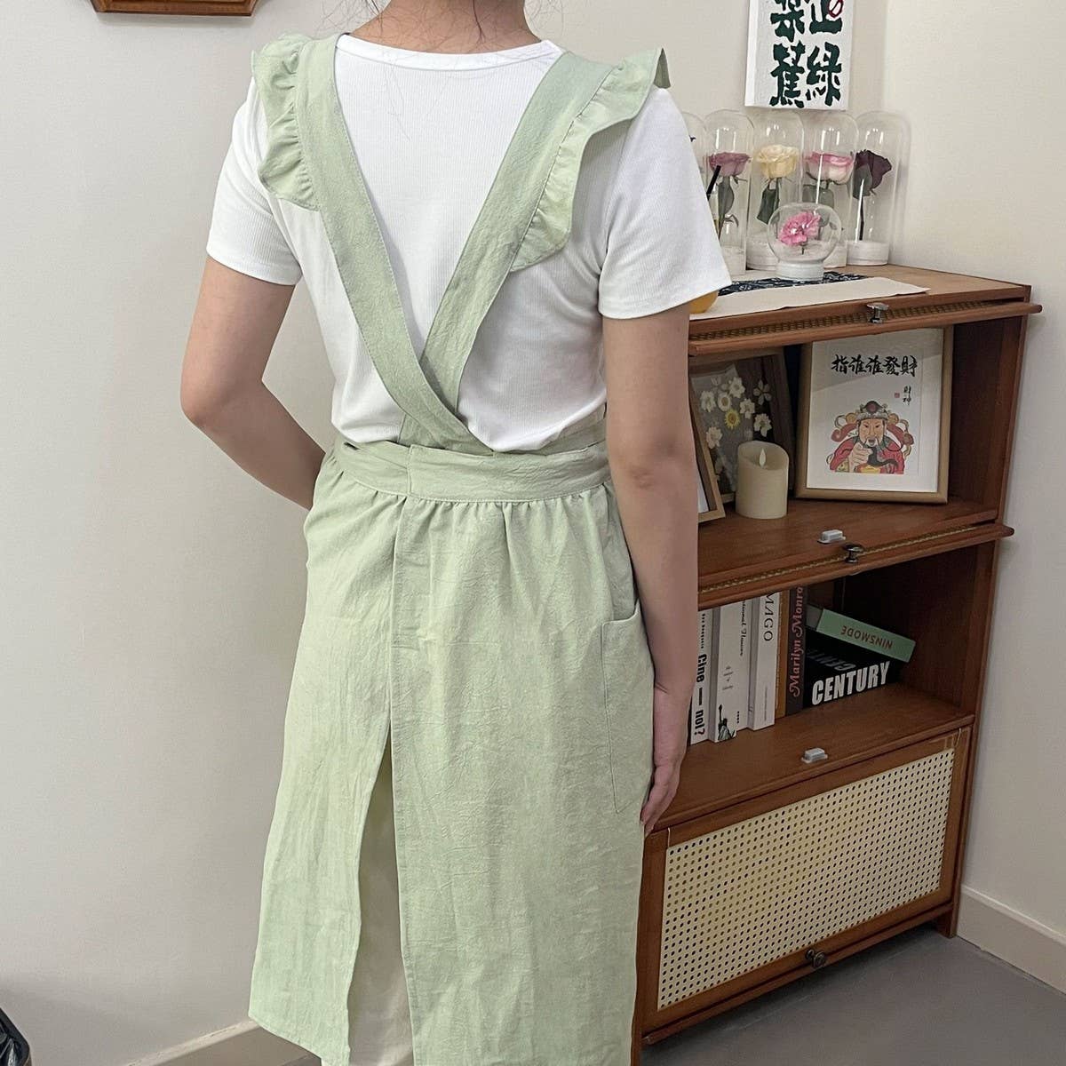 SOLID COLOR COTTON PASTORAL FLORAL SMOCK APRON_CWMM5829