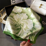 LOTUS PEONY PRINT SATIN SQUARE SCARF FOR SUMMER_CWASC1429
