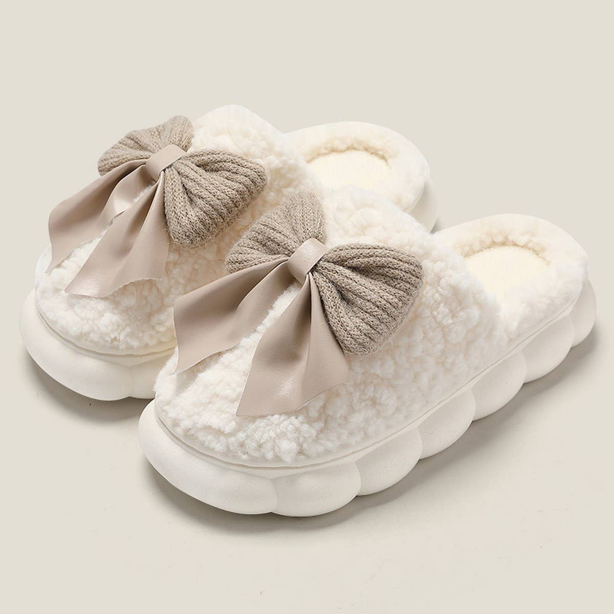Women Bowknot Comfort Warm Indoor Slippers_Cwshs0296