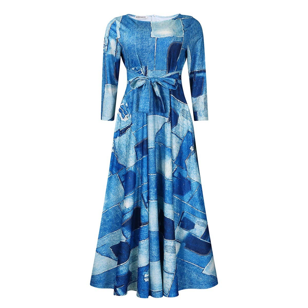 FASHIONABLE LACE UP PRINTED OVERSIZED DRESS_CWDMD3697