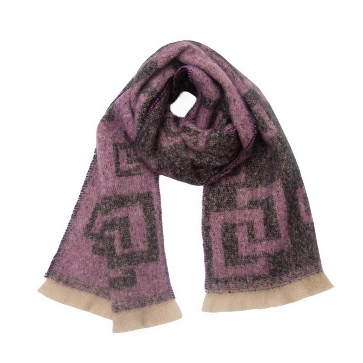 GREEK KEY JACQUARD SCARF FRINGE WINTER WRAP_CWASC0868