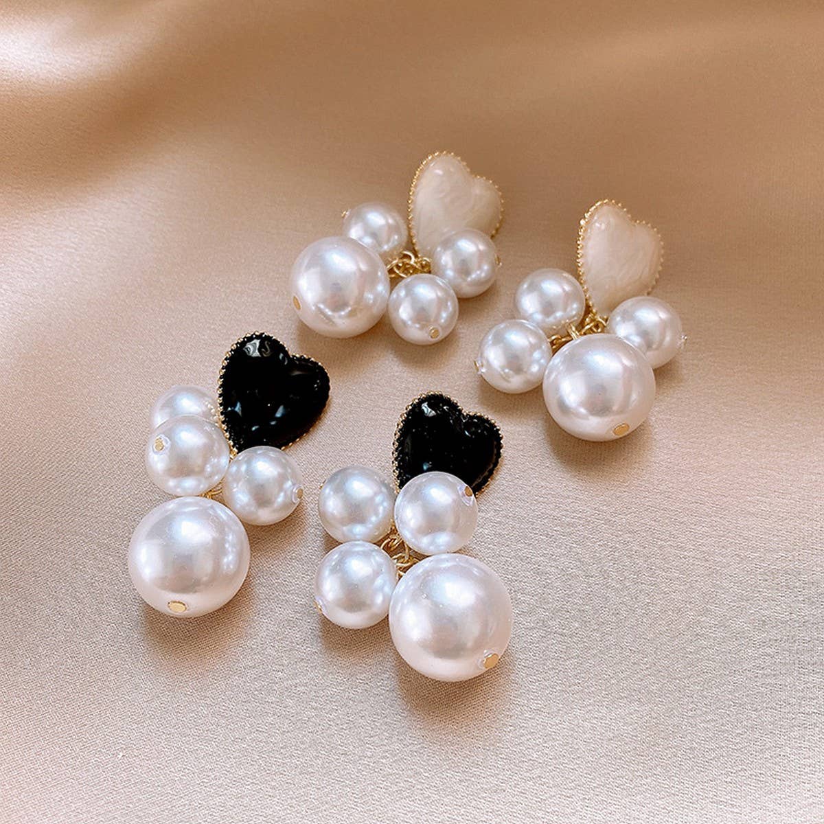 OIL DROP HEART PEARL VINTAGE TASSEL EARRINGS_CWAJE2341