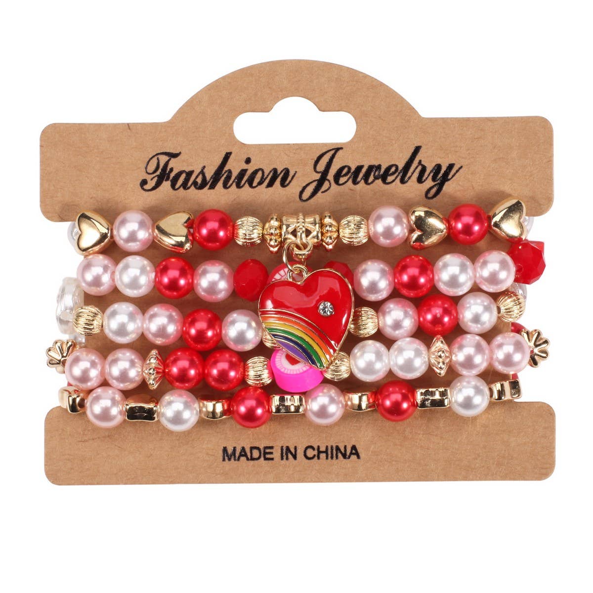 Cwaje05693_Valentine Heart Crystal Beaded Elastic Bracelet