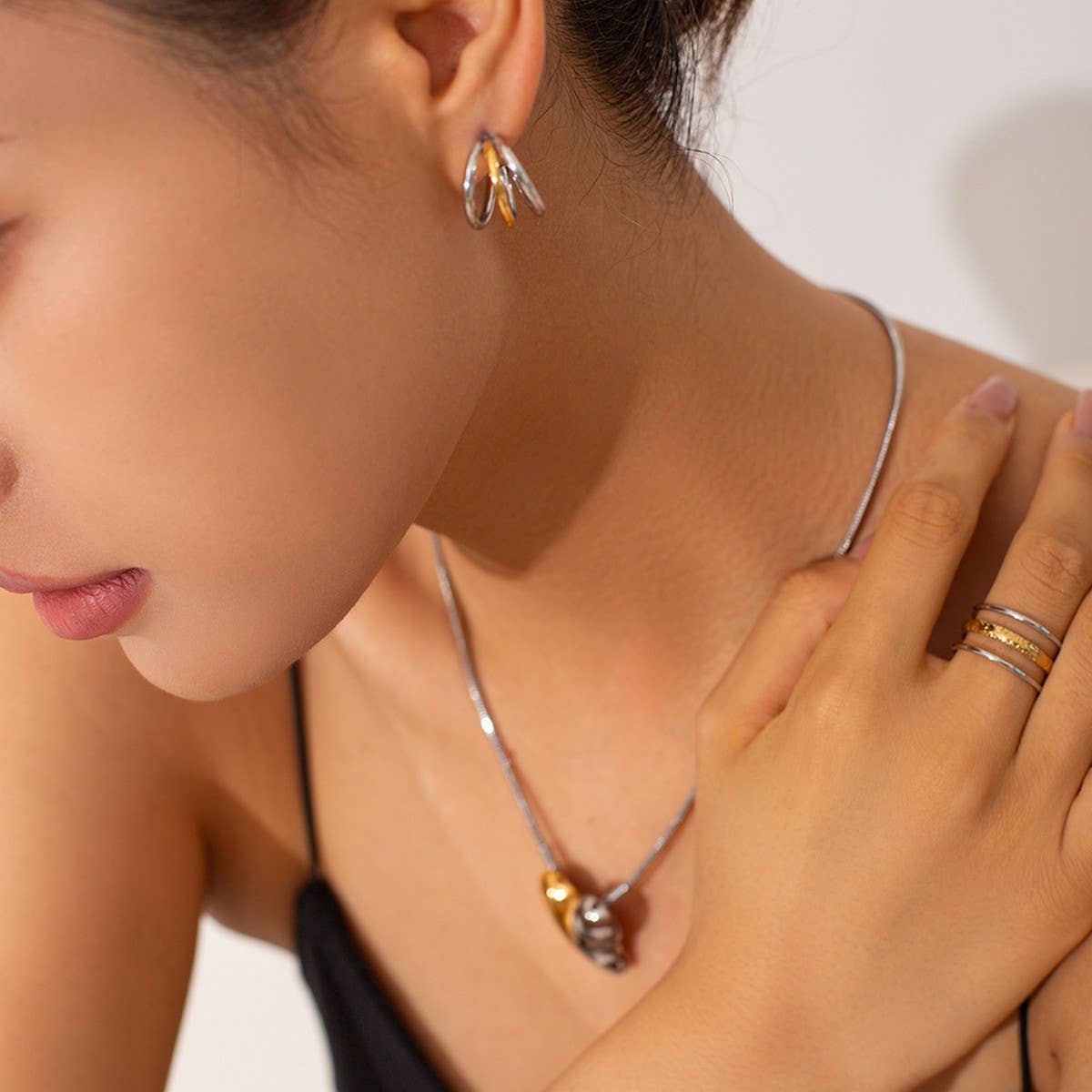 STAINLESS STEEL COLOR MATCHING THREE LAYER RINGS_CWAJE1240