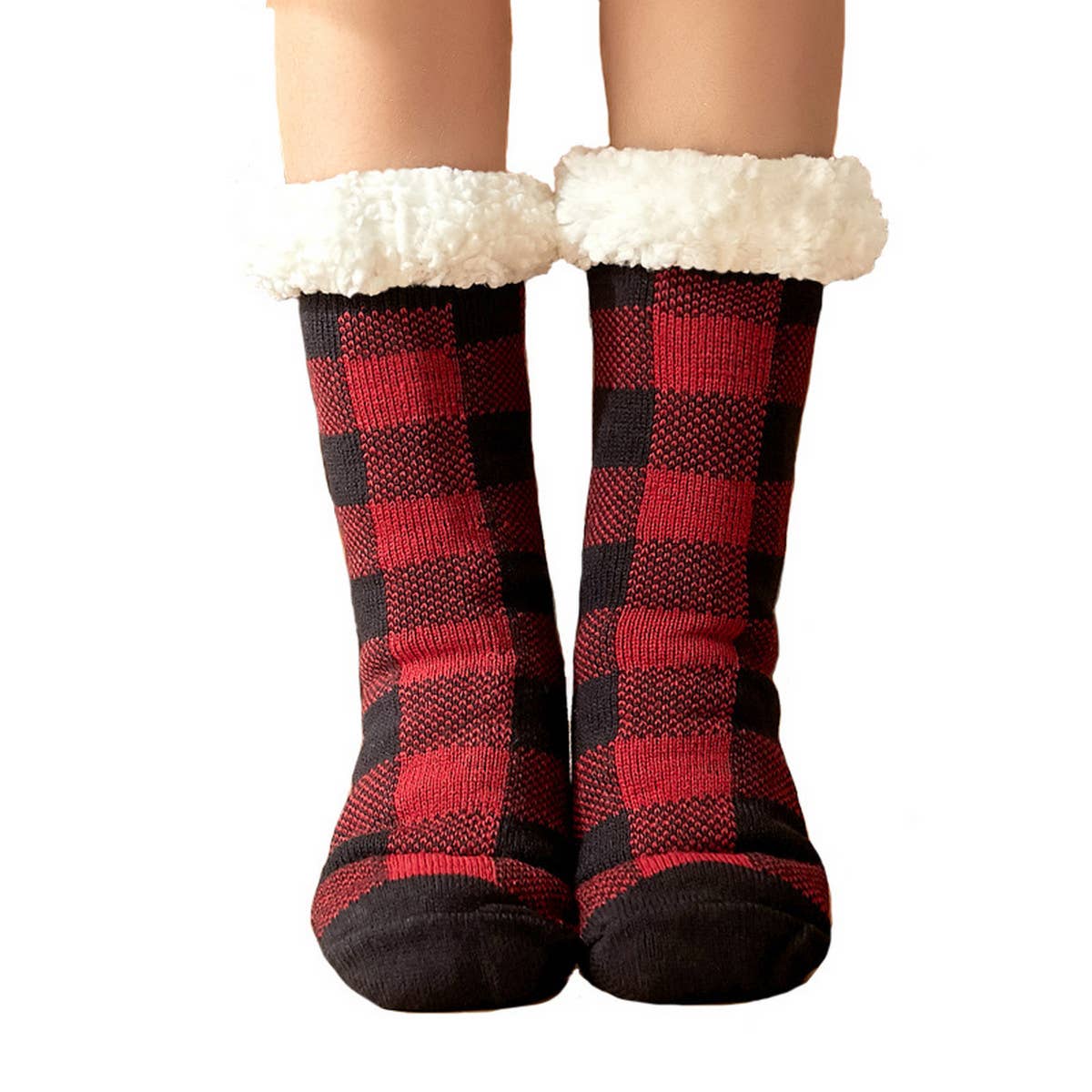 Warm Christmas Plaid Plush Indoor Slippers_Cwms0719