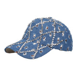 Womens Studded Denim Leopard Baseball Cap Sun Hat Cwah1528
