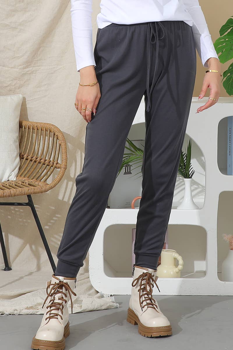 Women Drawstring Solid Color Casual Pants_Cwblp404