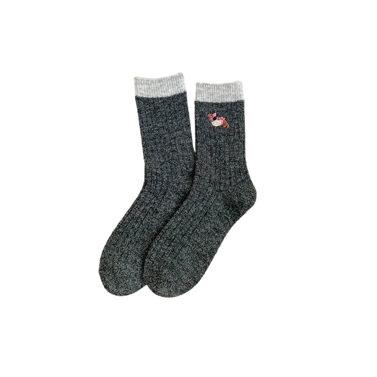 Womens Thick Wool Korean Slouchy Dog Socks_Cwms03287