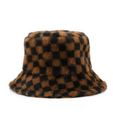 Winter Plush Plaid Bucket Hat Outdoor Warm_Cwah2172