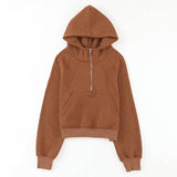 Solid Color Hoodie With Zip-Up Lapel Pullover