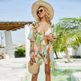 LEAVES FLOWERS PRINT FRONT OPEN KIMONO SUMMER_CWASC0801