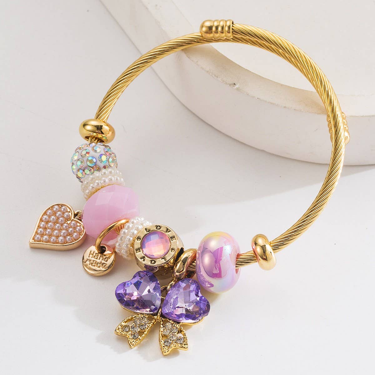 Trendy Adjustable Butterfly Heart Steel Bracelet_Cwmm8599