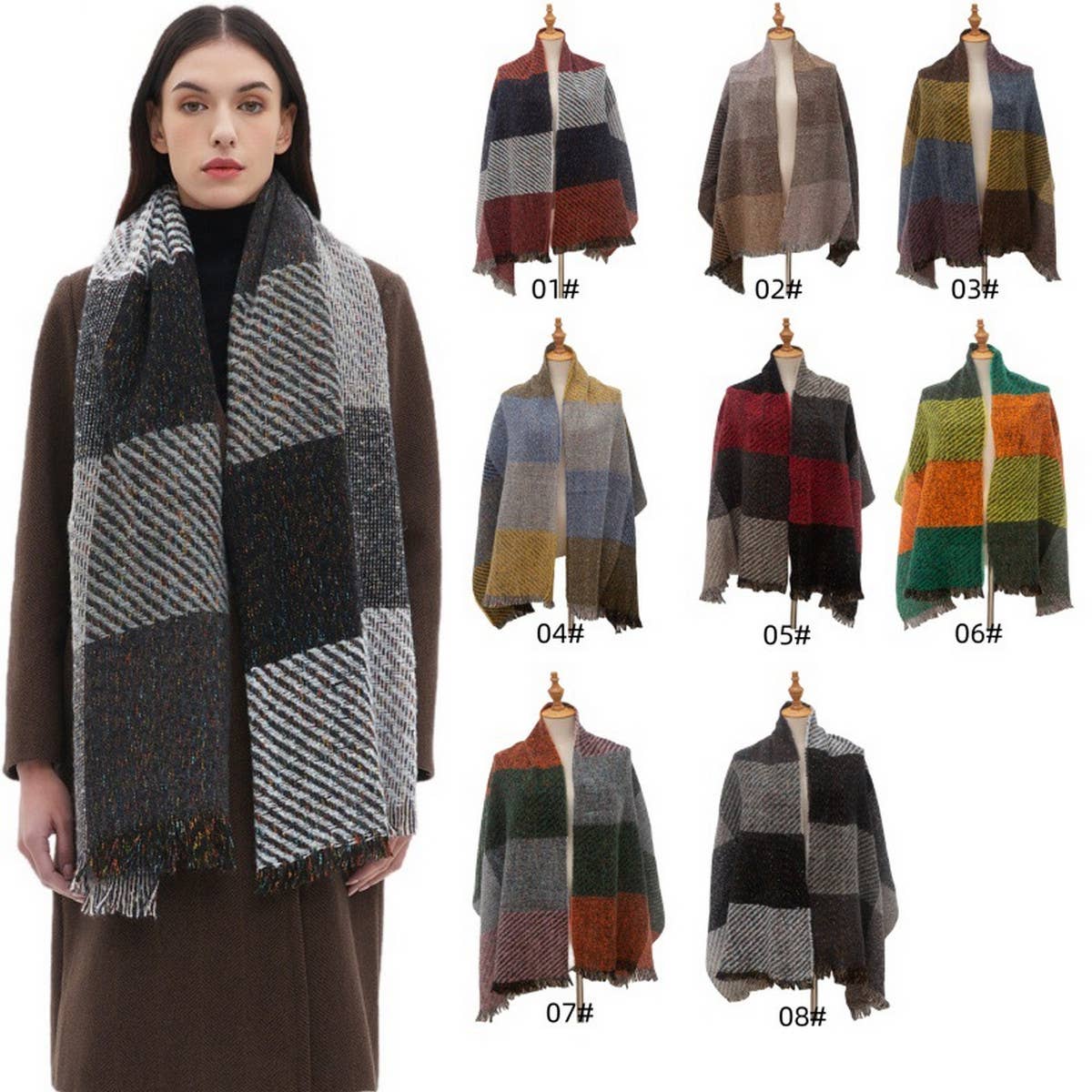 LARGE PLAID SCARF UNISEX WINTER WRAP SHAWL_CWASC0867