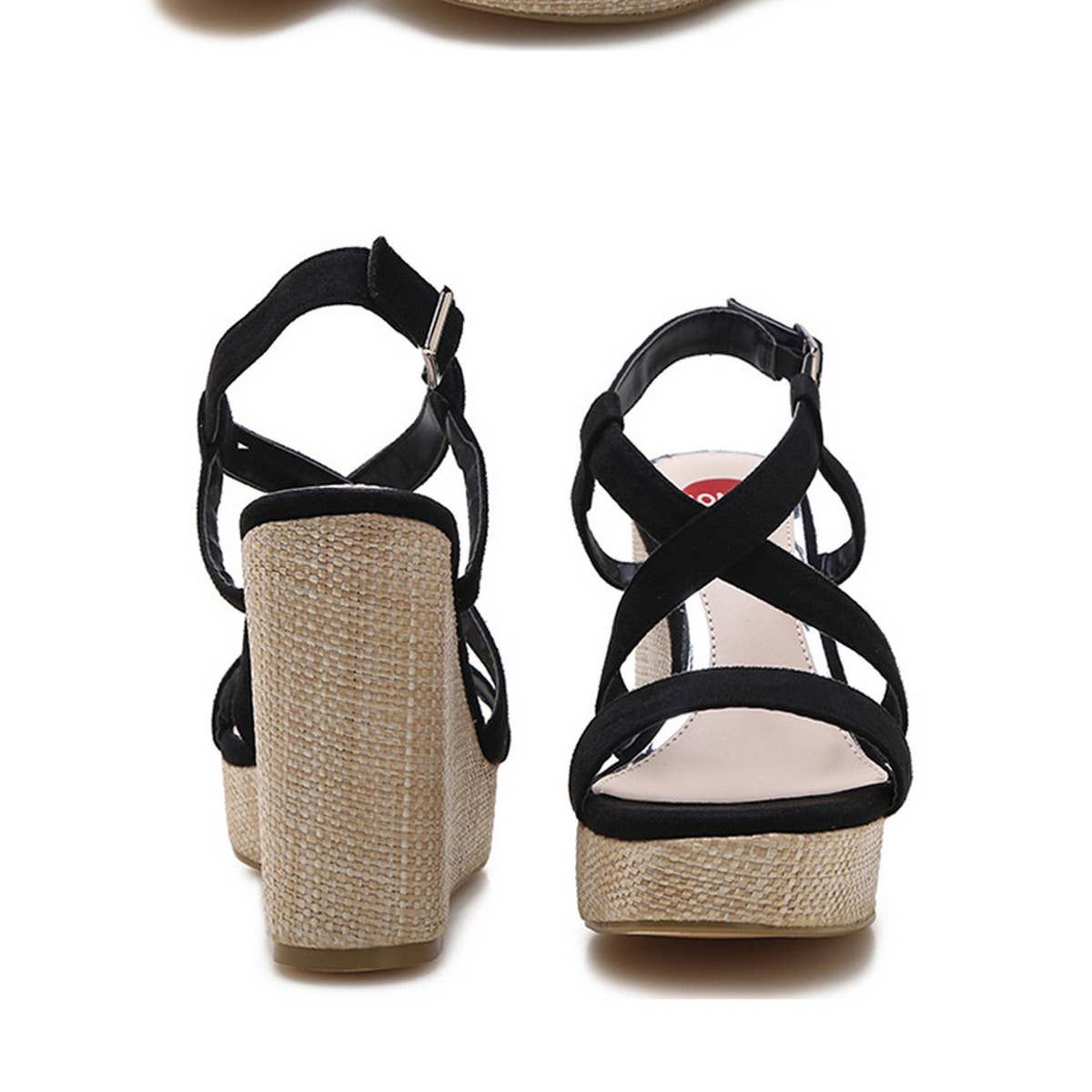 SOLID COLOR SQUARE TOE CROSS STRAP HIGH HEELS_CWSHS0645