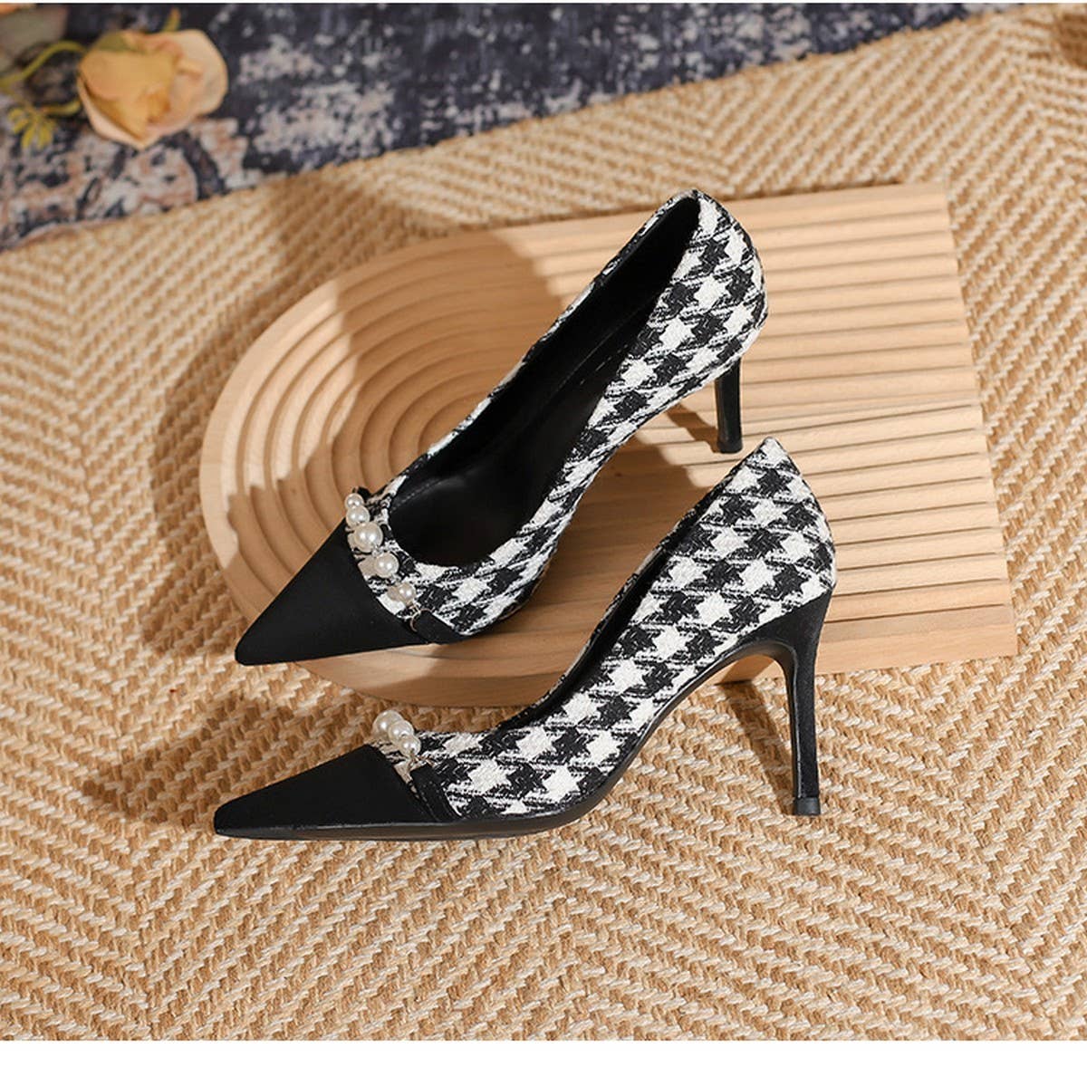 THOUSAND BIRD PLAID SLIM HEEL HIGH HEELS_CWSHH0024