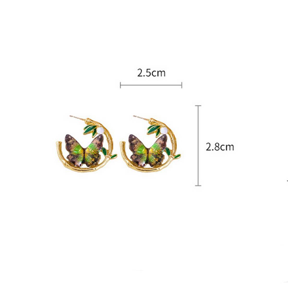 ROUND BAMBOO LEAF BUTTERFLY EARRINGS_CWAJE2349