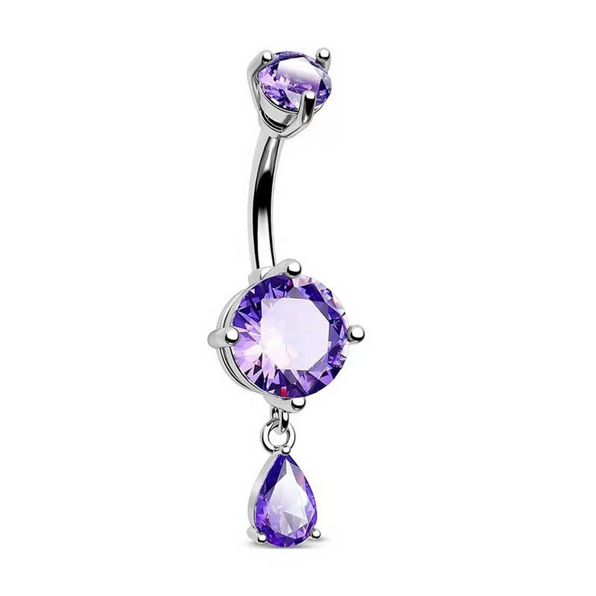 ROUND TEARDROP CZ BELLY RING IN STAINLESS STEEL_CWMM9246