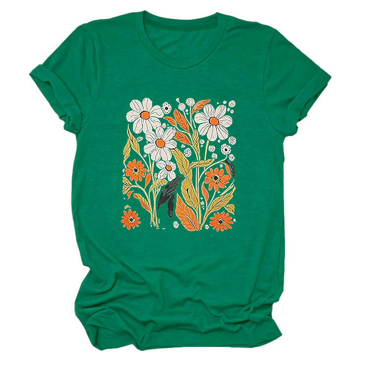 Women Summer Tee ??Flor Casual Round Neck_Cwtts1500