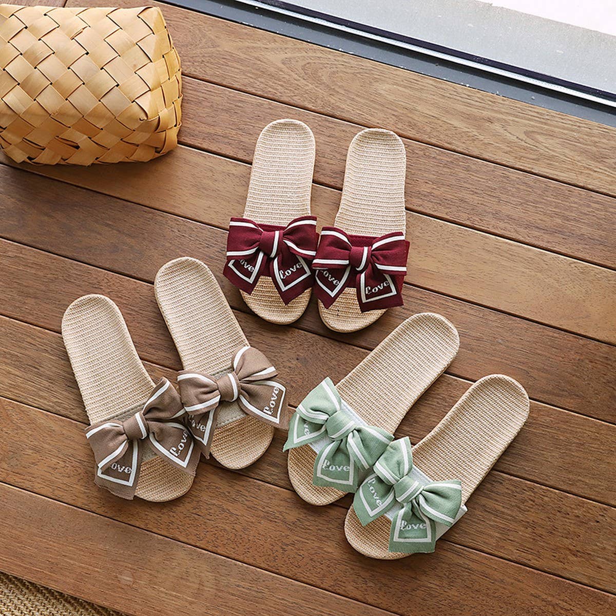 LINEN BOW SLIPPERS WITH SOFT ANTI SLIP SOLE_CWSHF0172