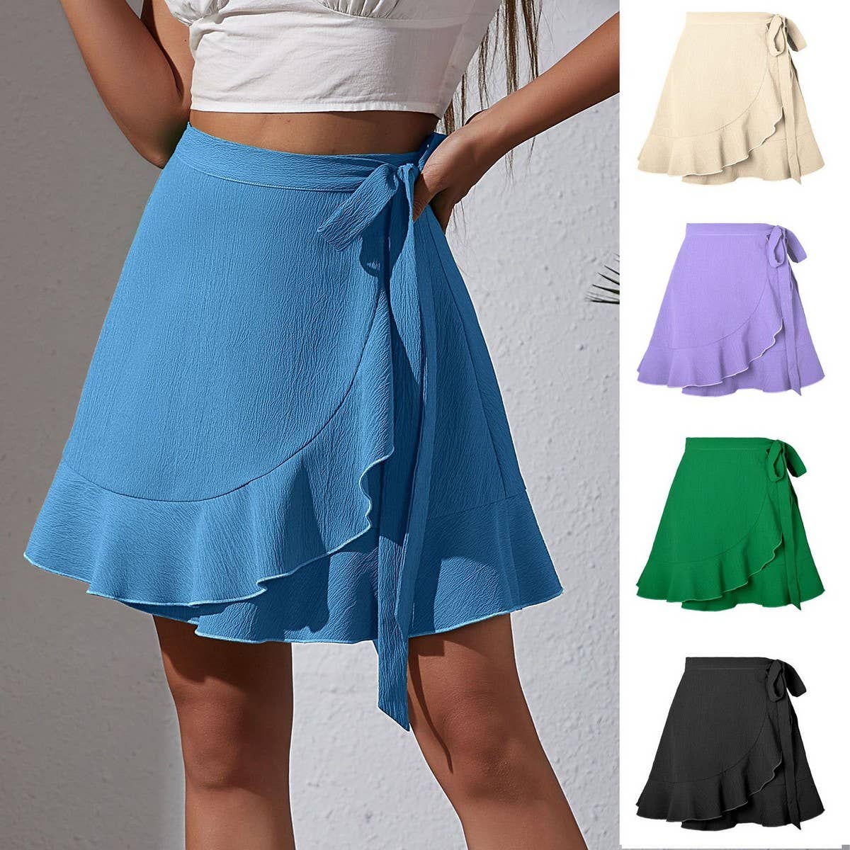 ONE PIECE SKIRT SOLID COLOR RUFFLED SHORT SKIRT_CWAB4812