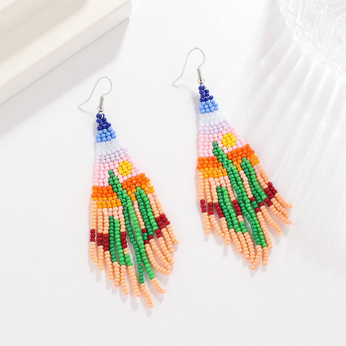 CACTUS PATTERN DANGLE EARRINGS BEADED_CWAJE0771