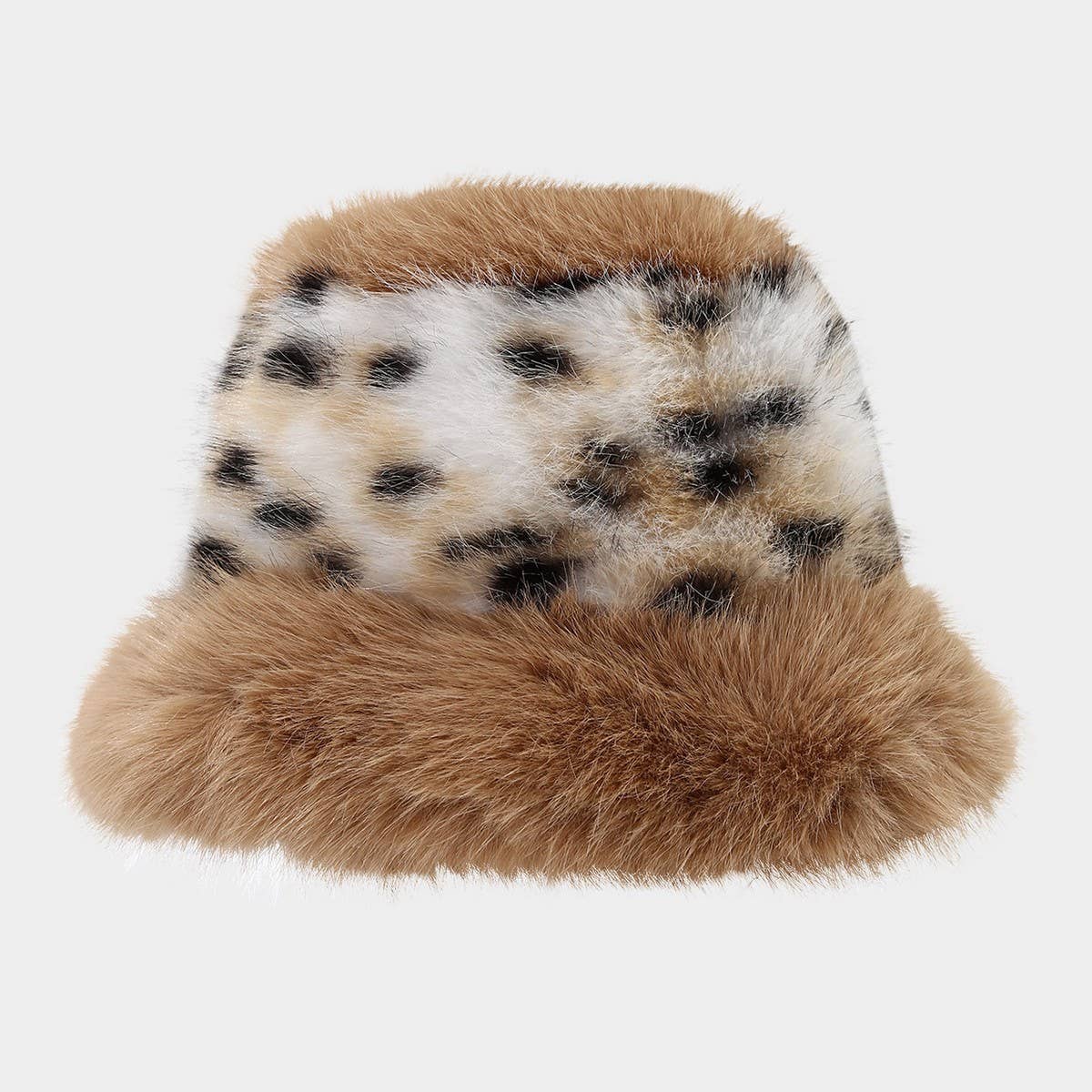 Leopard Faux Fur Bucket Hat Warm Winter Cap_Cwah04775