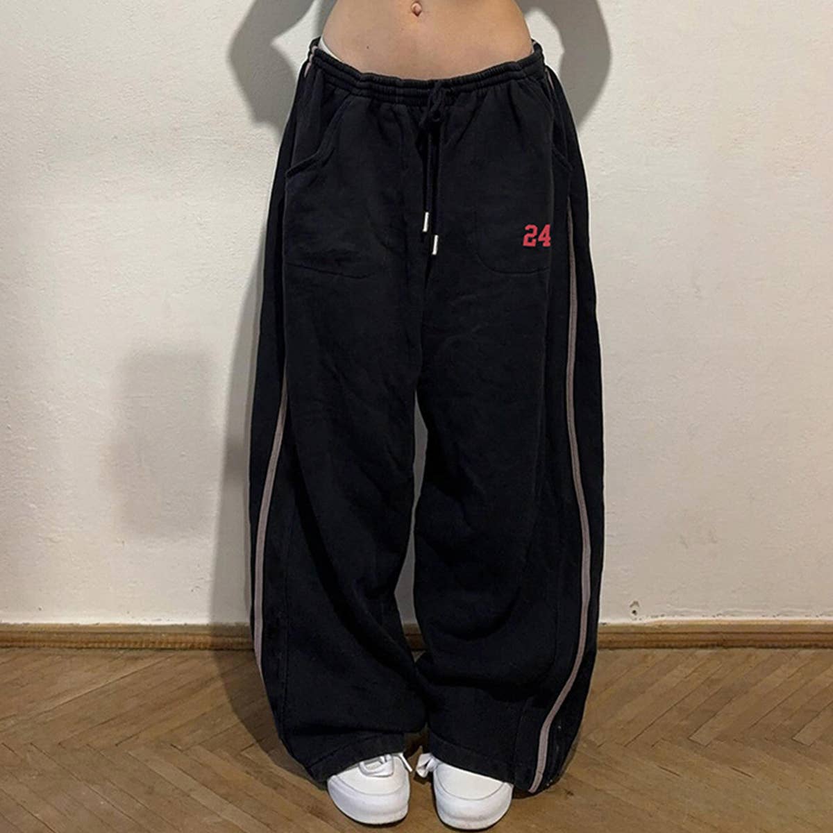 Sports Loose Lace-Up Elastic-Waist Casual Pants