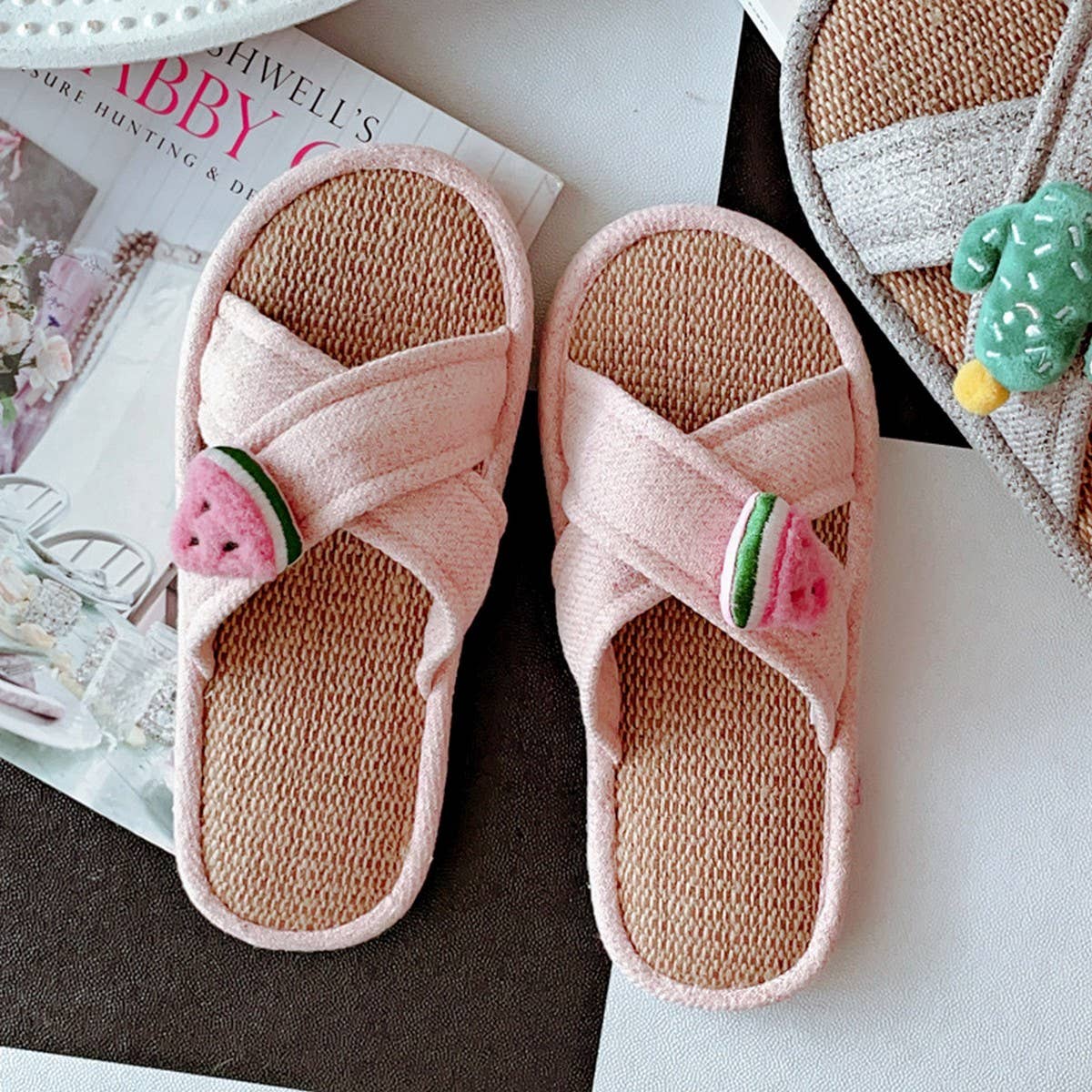 RETRO CROSS LINEN NON SLIP SLIPPERS FOR WOMEN_CWMM2948