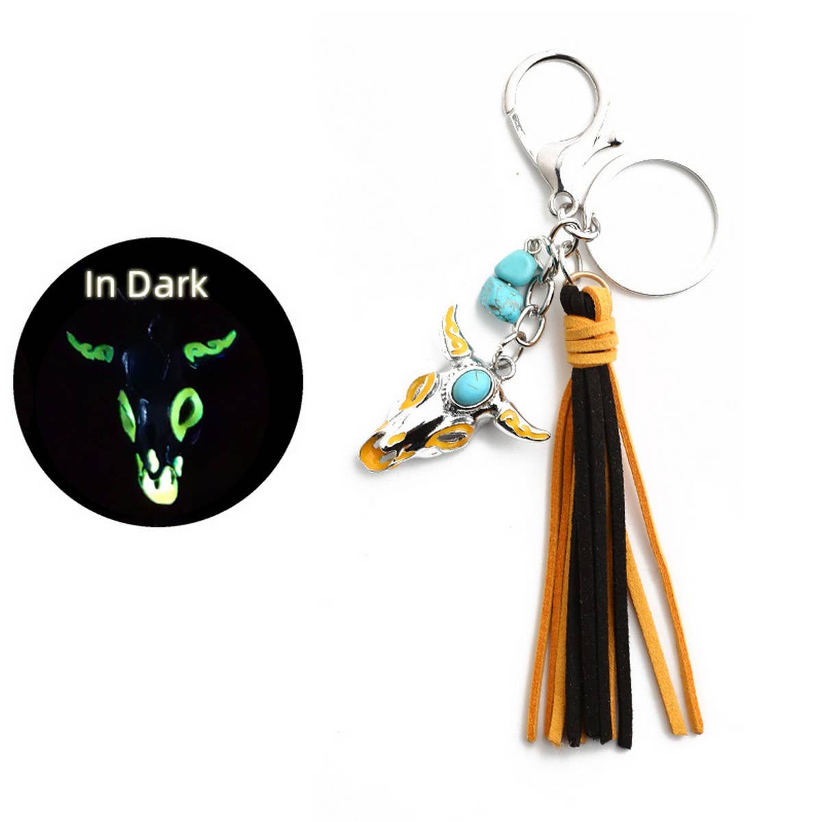 RETRO WESTERN SKULL KEYCHAIN WITH GLOW BULL HEAD_CWAB5092