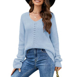V-Neck Casual Pullover Loose Solid Color Knit Sweater