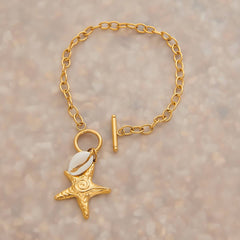 STYLISH 18K GOLD STARFISH SHELL CHARM BRACELET_CWAJE4747