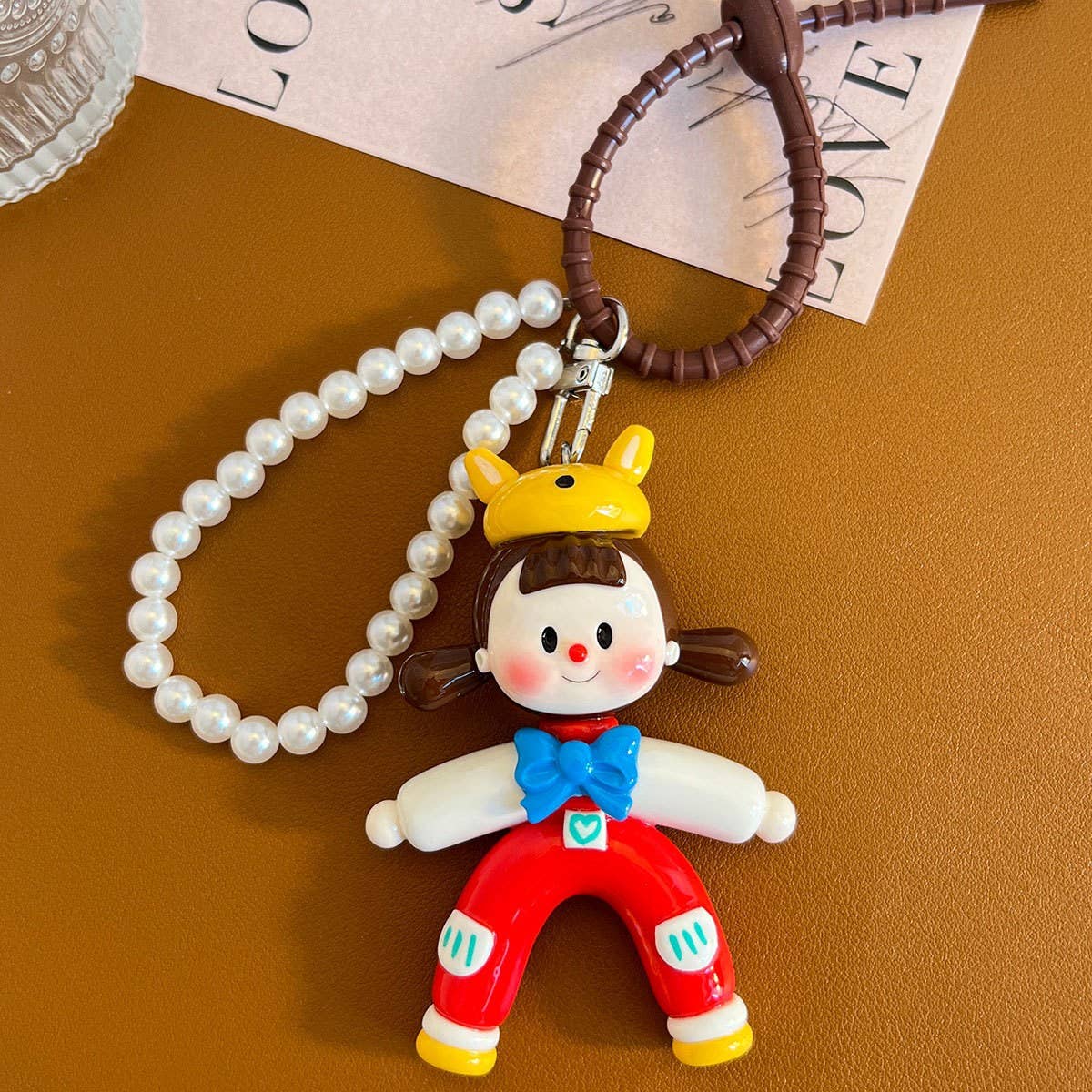 CUTE FOX HAT CLAY PEARL CHAIN KEYCHAIN GIFT_CWMM7878