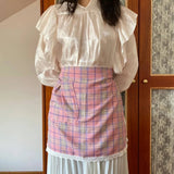 PLAID HALF LENGTH COTTON LACE APRON_CWMM5837