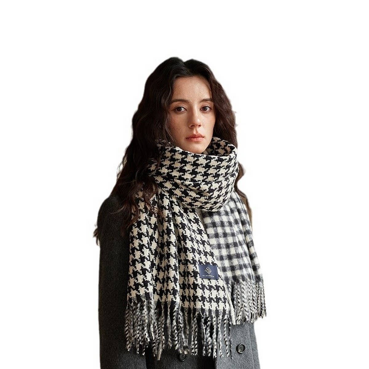 REVERSIBLE HOUNDSTOOTH SCARF SOFT WINTER WRAP_CWASC2330