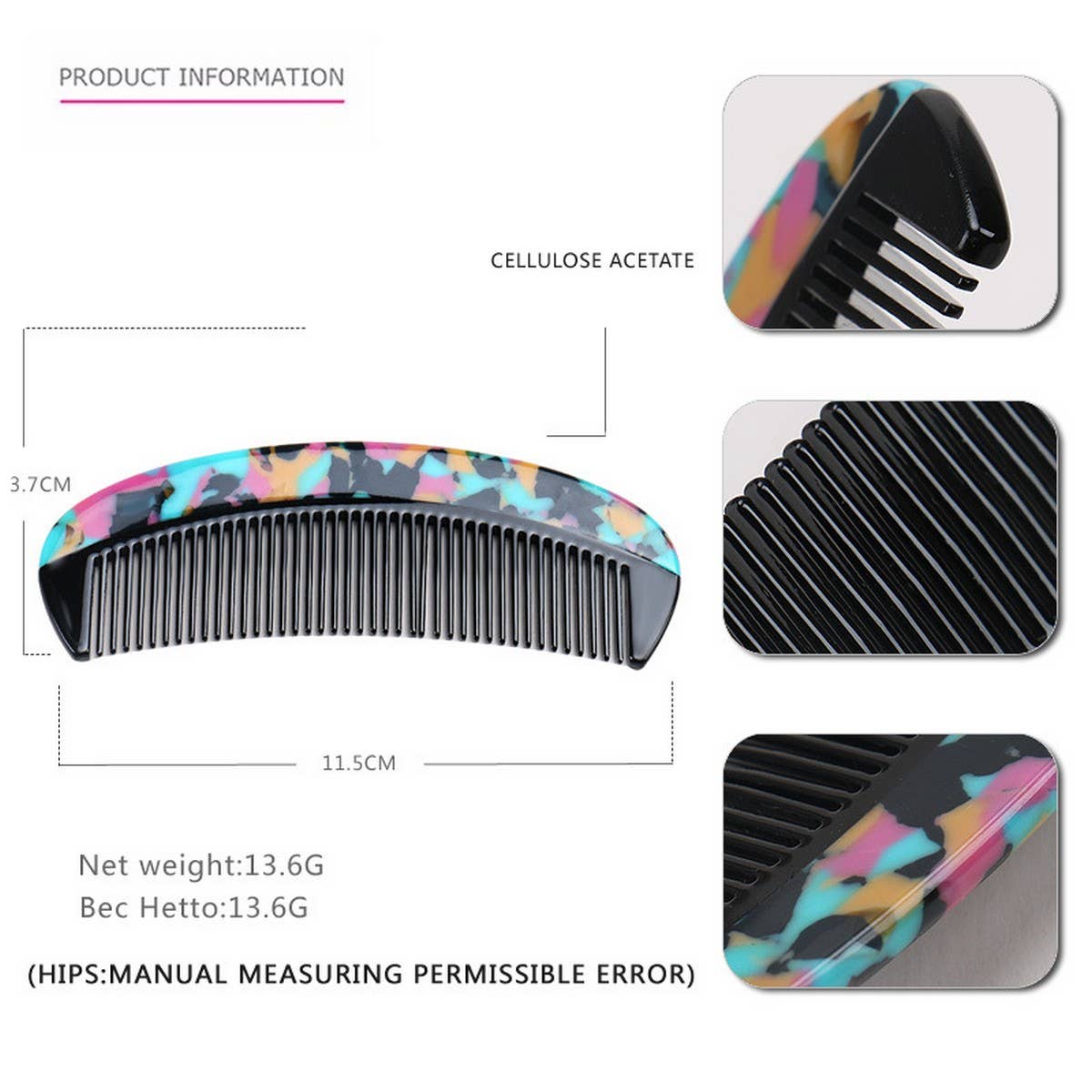 NOTANGLE HORN COMB ACETATE GRADIENT TOOTH HAIRCOMB_CWAHA4194