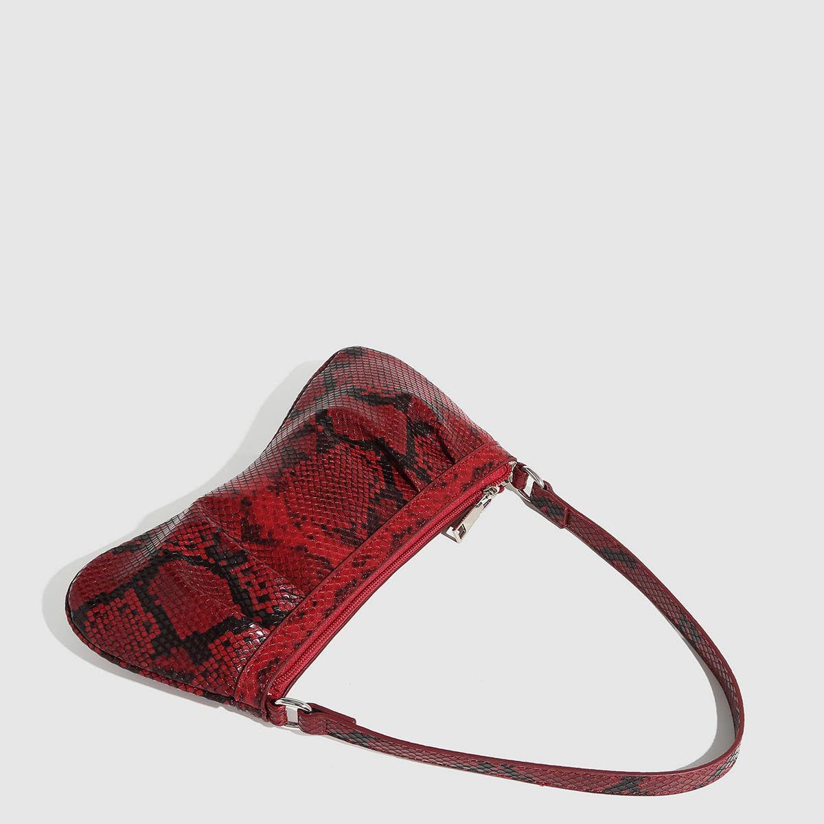 Wine Red Snake Print Mini Shoulder Bag For Women_Cwab5690
