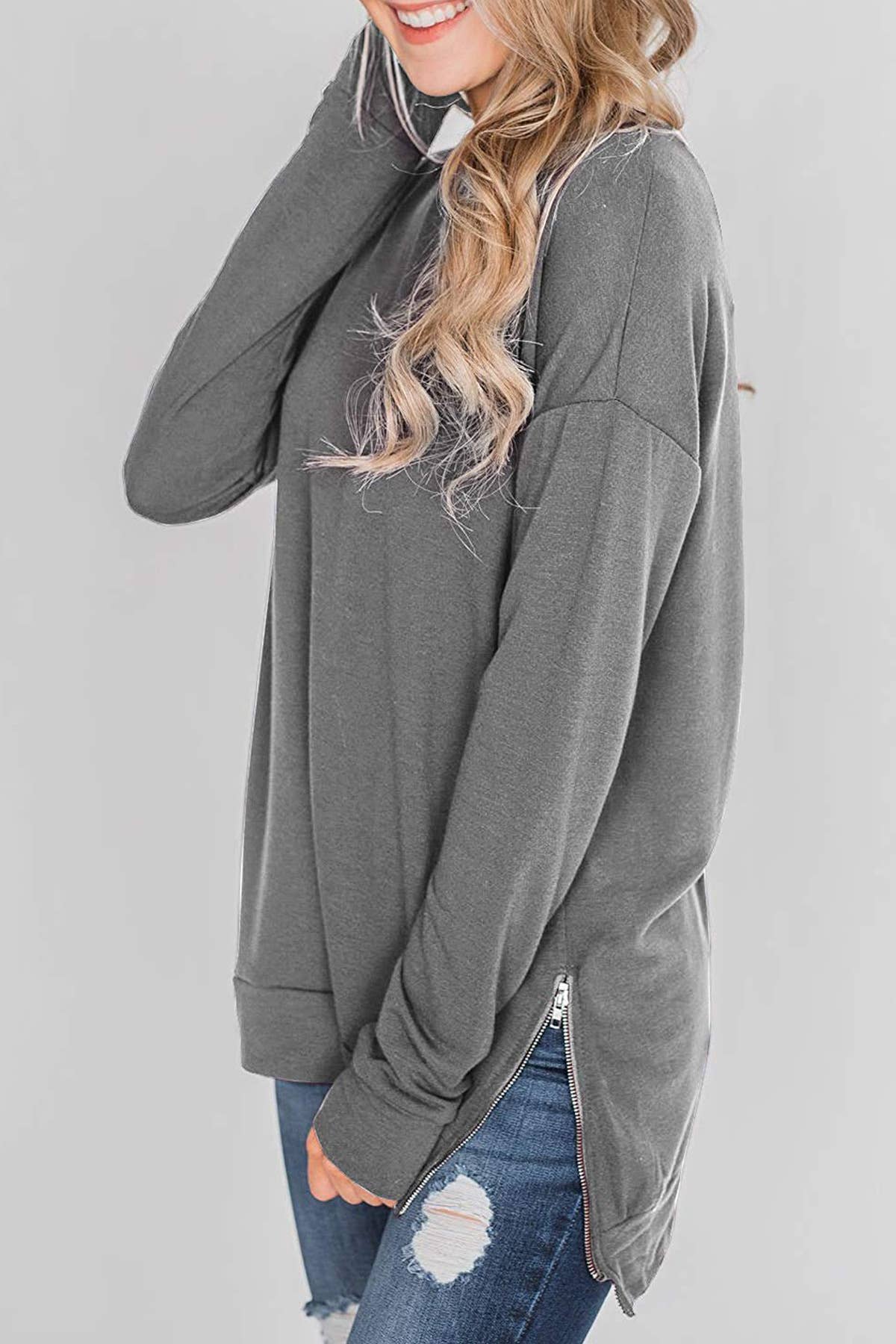 Solid Color Hoodie Crew Neck And Long Sleeves