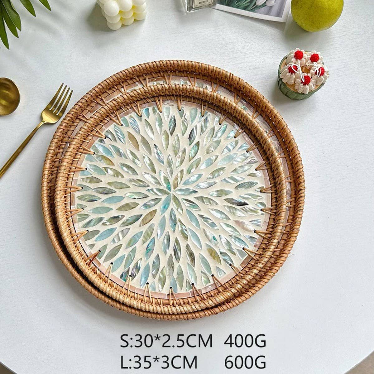 RATTAN FRUIT TRAY SHELL TRAY TWO PIECE SET_CWMM4533