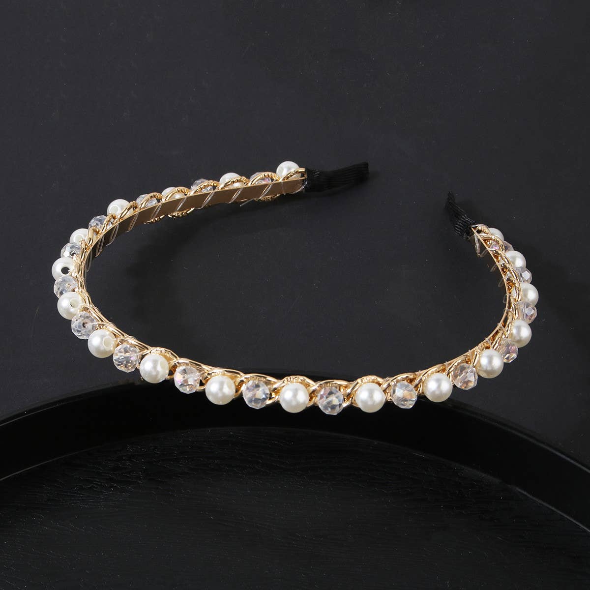 Women Simple Crystal Pearl Hairband_Cwaha0474