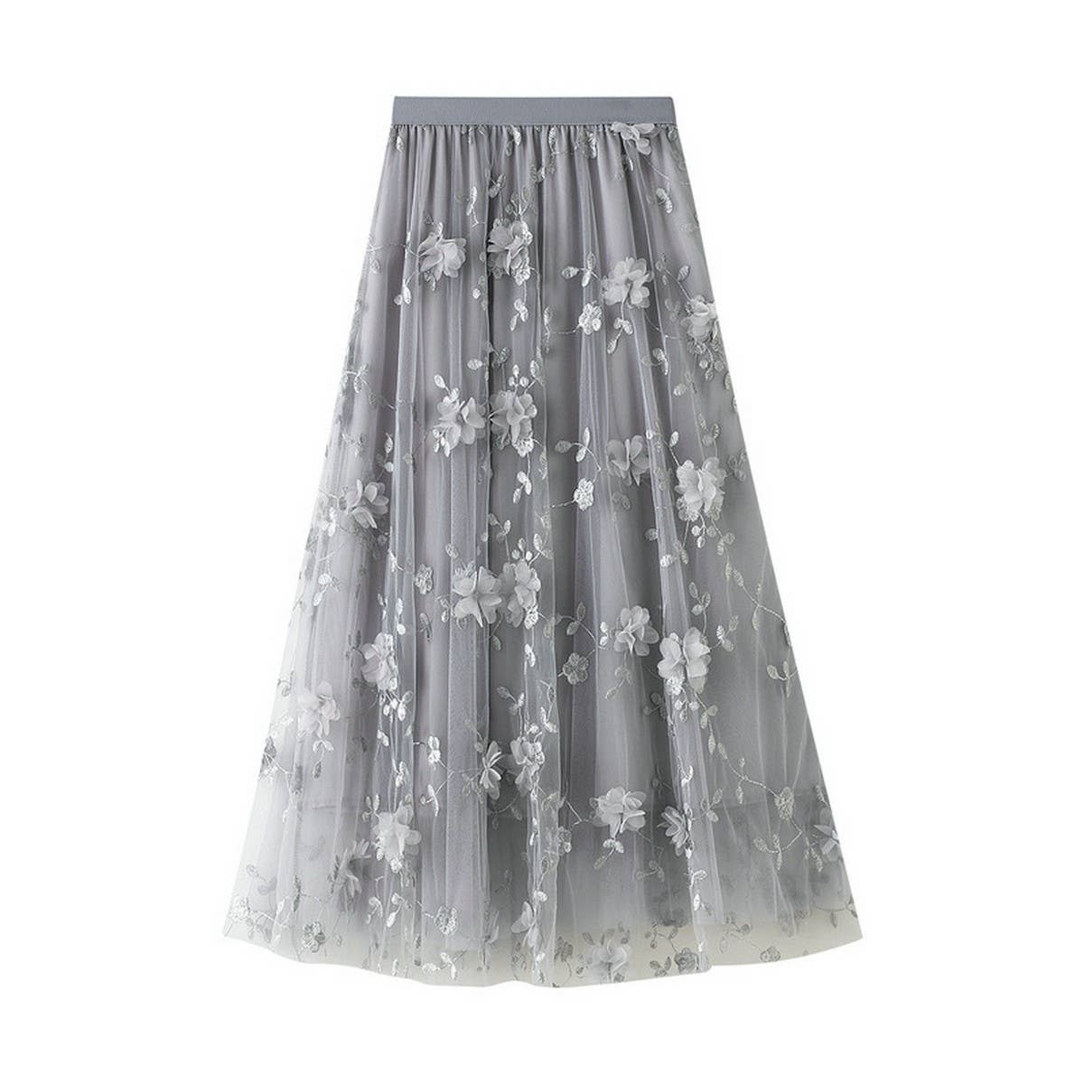 EMBROIDERED TULLE A LINE MAXI SKIRT PLUS SIZE_CWBMS0370